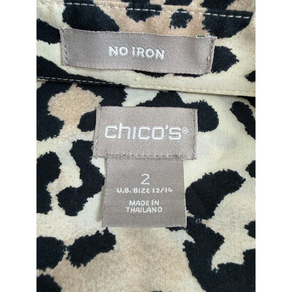 Chicos No Iron Leopard Print Tunic Shirt Womens Size 2 US 12 14 Large Pockets - Picture 9 of 11